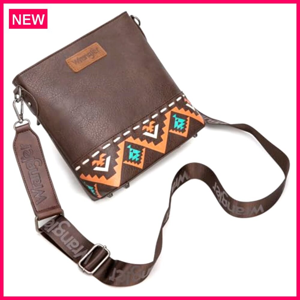 Vegan Leather Crossbody Bag with Aztec Pattern, 10x3.5x9 Inches - Picture 6 of 8